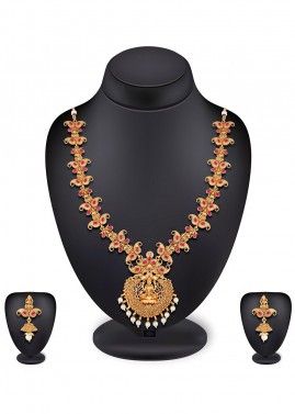 Pink Stone Studded Traditional Necklace Set 