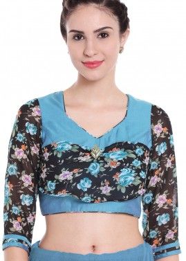 Black And Blue Printed Readymade Blouse