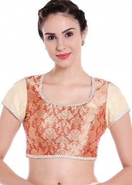 Red And Cream Woven Readymade Blouse
