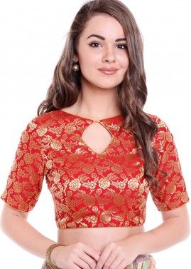 Red Readymade Jacquard Woven Blouse