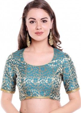 Turquoise Readymade Jacquard Woven Blouse
