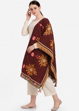 Maroon Laced Casual Dupatta In Cotton 