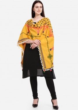 Yellow Cotton Dupatta With Thread Embroidery