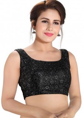 Black Readymade Embroidered Art Silk Blouse