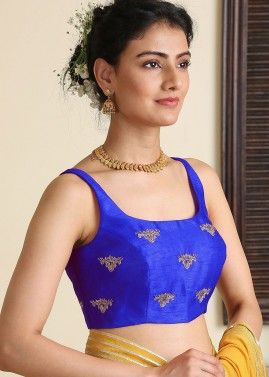 Blue Dupion Silk Readymade Embroidered Blouse