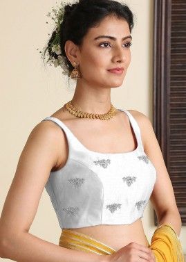 White Dupion Silk Embroidered Blouse