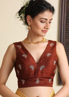 Brown Readymade Embroidered Blouse