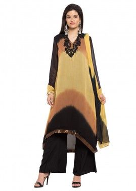 Readymade Beige Black Georgette Palazzo Suit