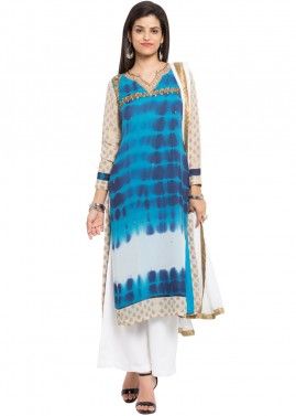 Readymade Blue Printed Georgette Palazzo Suit