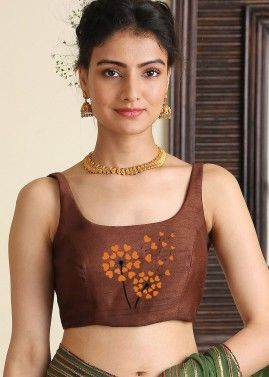 Brown Dupion Silk Embroidered Blouse