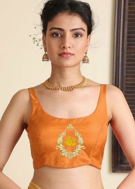 Orange Embroidered Readymade Blouse