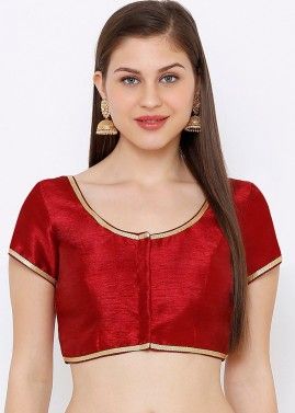 Red Readymade Blouse With Zari Embroidery