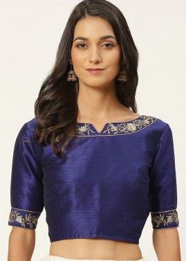 Blue Zari Embroidered Readymade Blouse