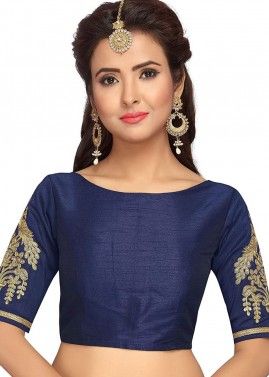 Blue Readymade Blouse With Heavy Sleeves