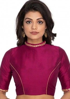 Readymade Purple Embroidered Blouse In Dupion Silk