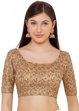 Embroidered Net Saree Blouse In Gold