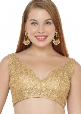 Embroidered Net Saree Blouse In Gold