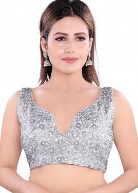 Solid Color Net Blouse In Silver