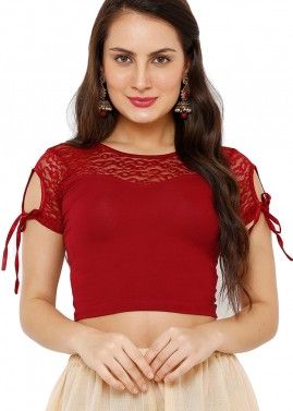 Solid Color Lycra Blouse In Maroon