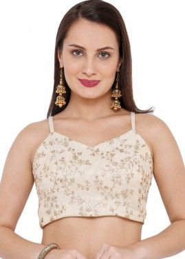 Embroidered Tissue Saree Blouse In Gold