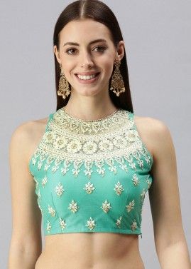 Zari & Thread Embroidered Readymade Blouse In Green