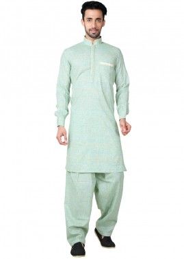 Readymade Green Linen Pathani Suit Set