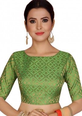 Brocade Boat Neck Blouse In Green