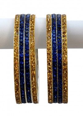 Golden and Blue Stone Studded Bangle Set