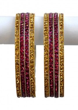 Golden and Pink Stone Studded Bangle Set