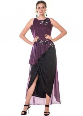 Readymade Purple Peplum Top With Dhoti Skirt