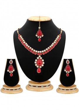 Red Stone Studed Necklace Set