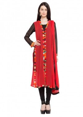 Readymade Red straight Cut Georgette Salwar Suit