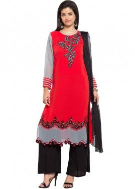 Readymade Red Georgette Palazzo Suit