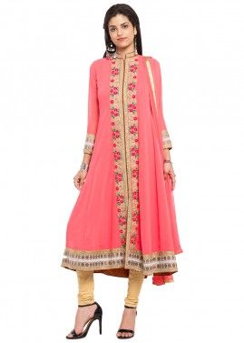 Readymade Pink Faux Georgette Salwar Suit