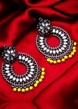 Yellow Silver Oxidised Traditional Earrings