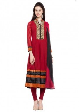 Readymade Red Faux Georgette Salwar Suit