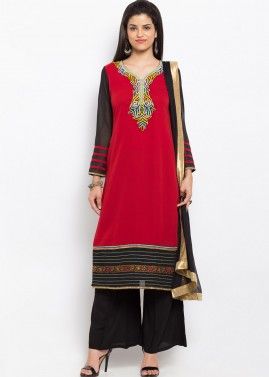 Red  Readymade Georgette Suit with Palazzo 