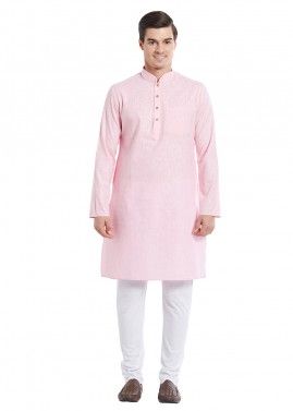 Pink Cotton Kurta Pajama Readymade Set