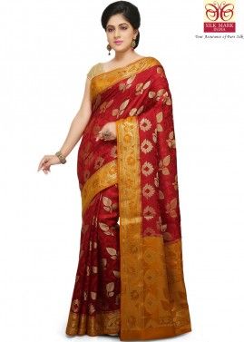 Red Pure Banarasi Silk Saree with Blouse