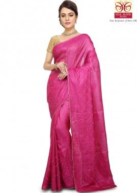 Pink Pure Tussar Silk Saree with Blouse