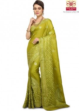 Green Pure Tussar Silk Saree with Blouse