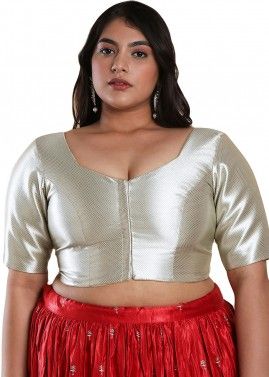 Silver Color Shimmer Saree Blouse 
