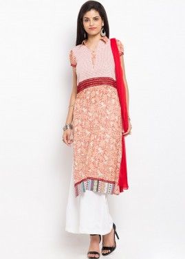 Peach Readymade Cotton Suit with Palazzo 