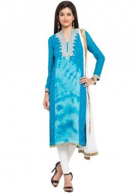 Readymade Batik Print Blue Georgette Salwar Suit