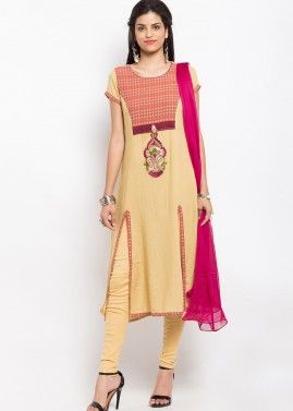 Beige Printed Readymade Cotton Suit