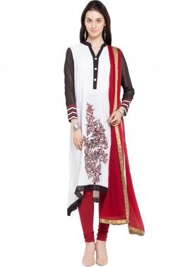Readymade White Asymmetric Cotton Salwar Suit