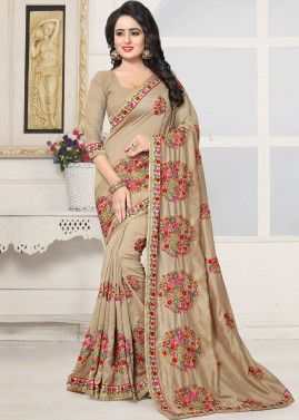 Beige Embroidered Georgette Saree with Blouse
