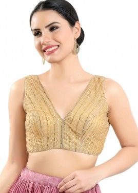 Golden Color Net Saree Blouse 