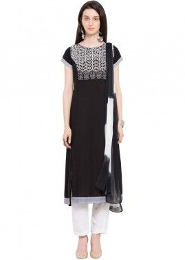 Readymade Black Embroidered Cotton Pant Suit