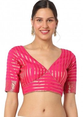Pink Color Banarasi Silk Saree Blouse 